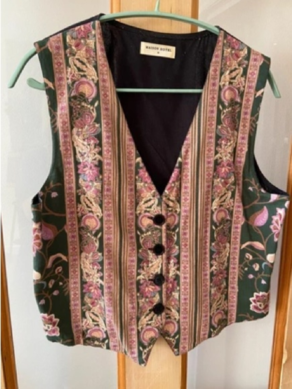 Maison Hope Green and Pink Floral Brocade Vest